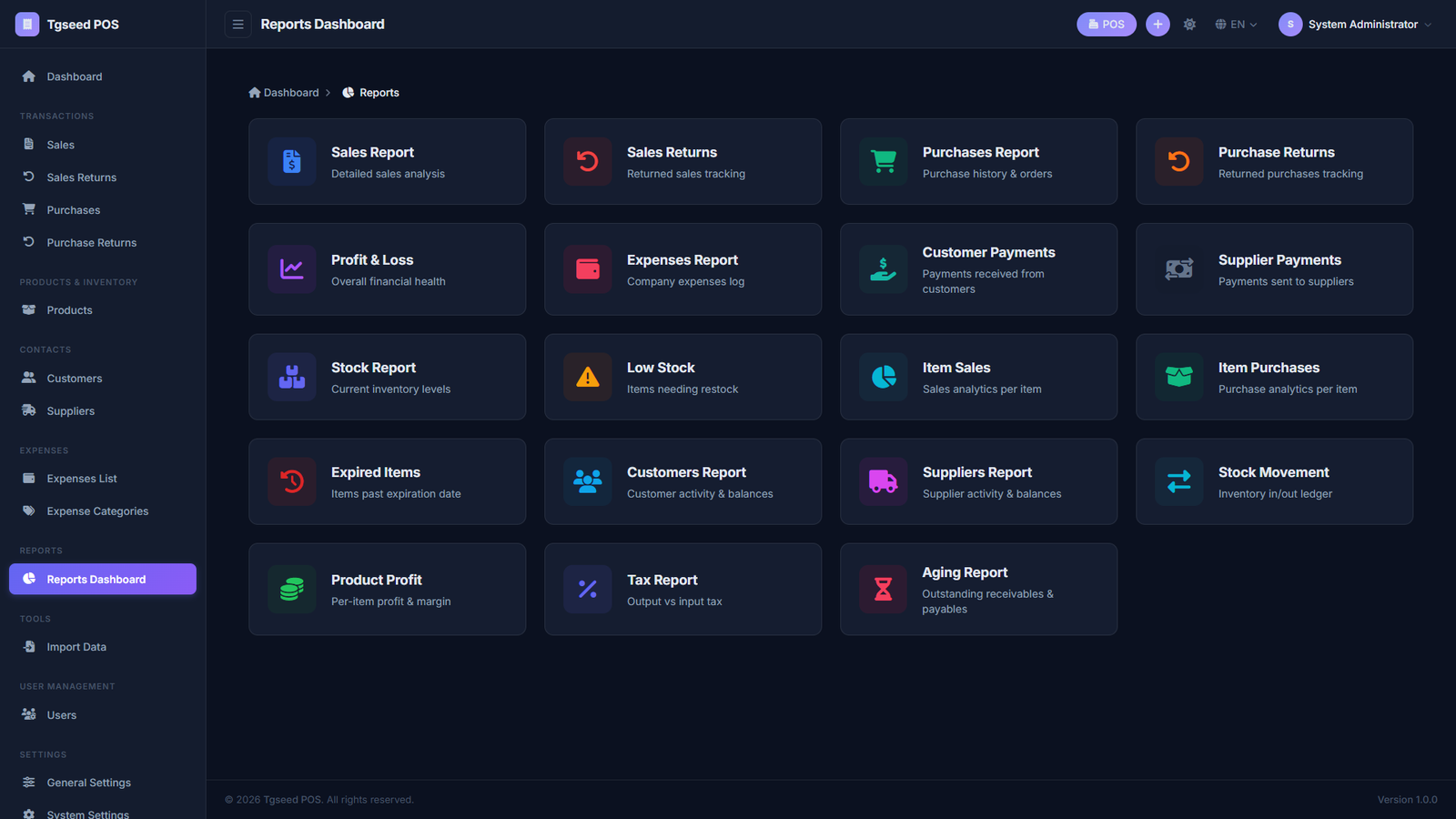 Reports hub — every business report in one place